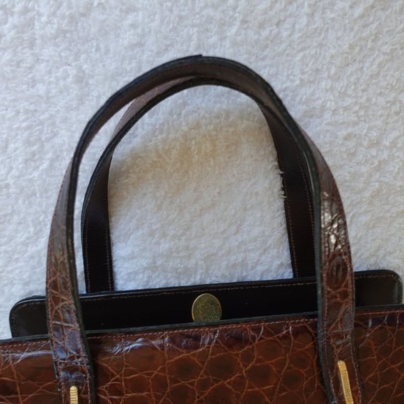 Vintage Crocodile Dual Top Handle Frame Swagger Style  Handbag - Picture 6 of 13